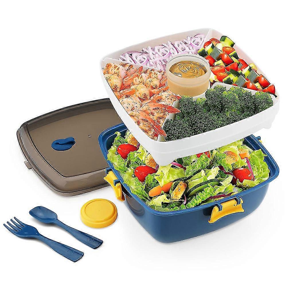 Salad Lunch Container To Go,salad Bowl With 5compartments Bento Style Tray, Reusable Fork Spoon And