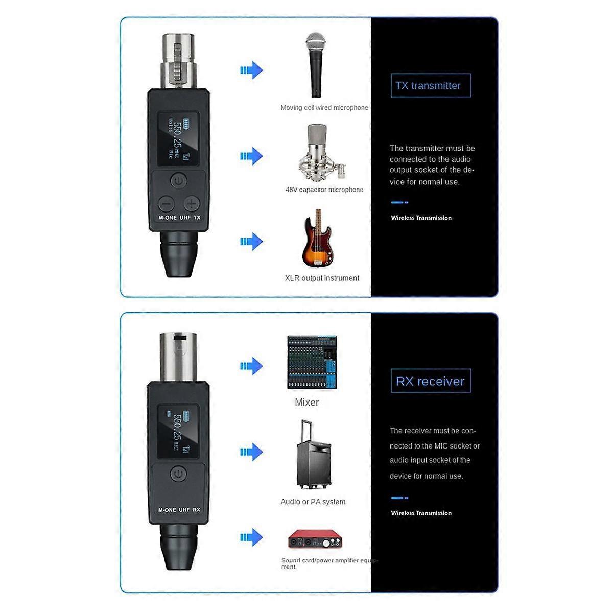 UHF Wireless Microphone Converter Transmitter Receiver for Dynamic Microphone Guitar Receiver Wirel