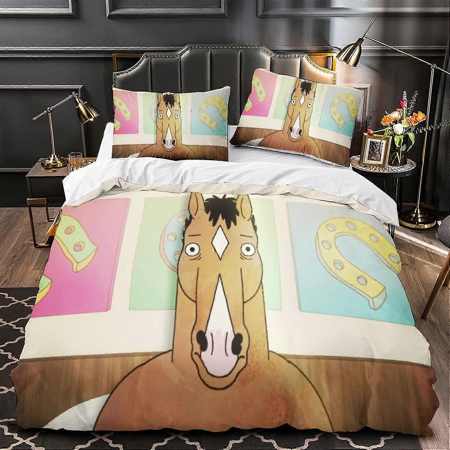Bojack Horseman D A Zestaw poszewek na kołdrę z efektem nadruku humanoidalnego konia z poszewkami na poduszki, zestaw pościeli z mikrofibry z postaciami z kreskówek 135 * 200 CM