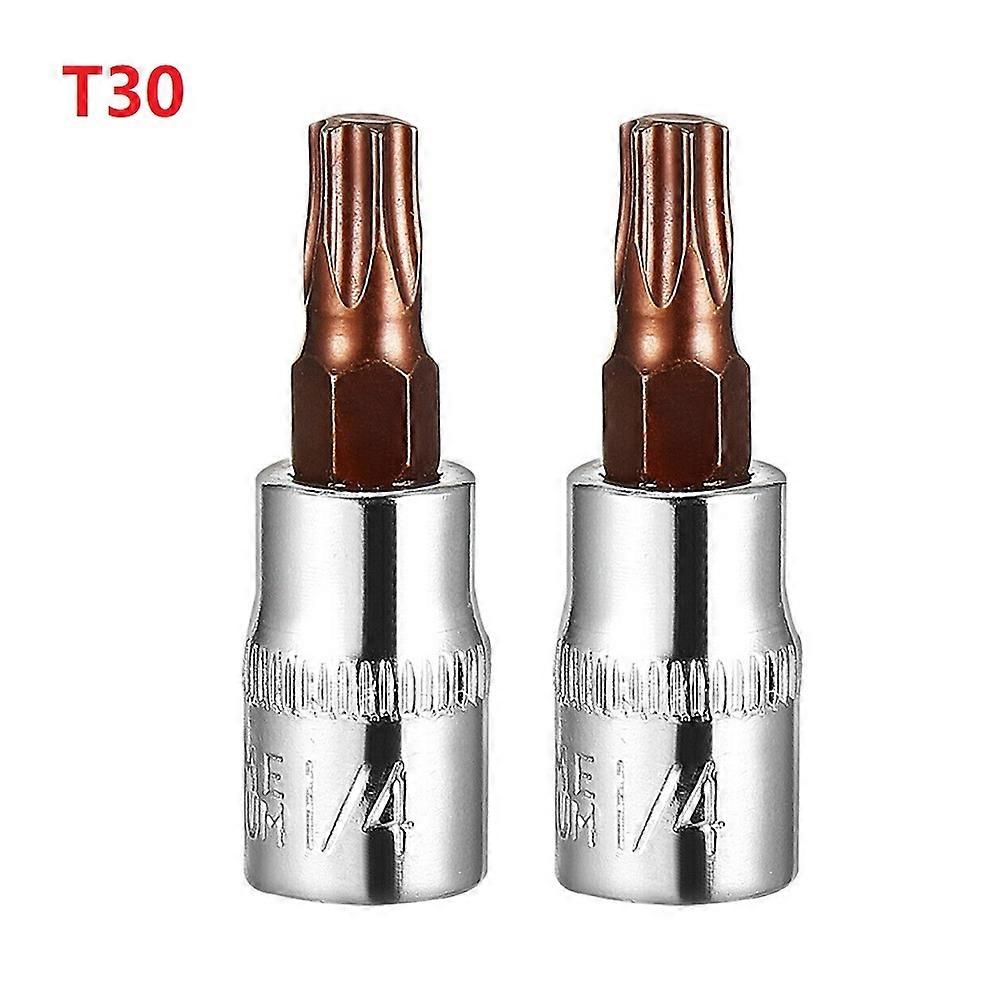 2pcs 1/4" 635mm Drive Torx Star Bit Socket Kit Set Hex Sockets For Ratchet Wrench T30 Impact Driver Wrench Tool
