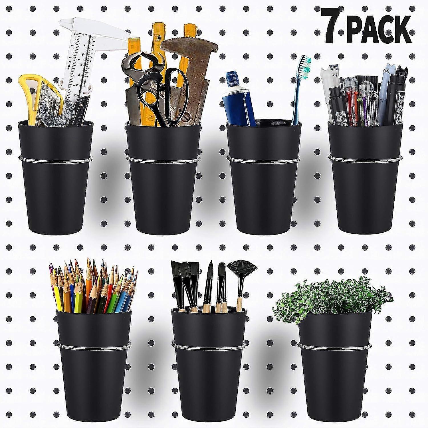 7 Sets Pegboard Bins With Rings, Ring Style Pegboard Hooks With Pegboard Cups, Pegboard Cup Holder Accessories For Organizing Storage (black)