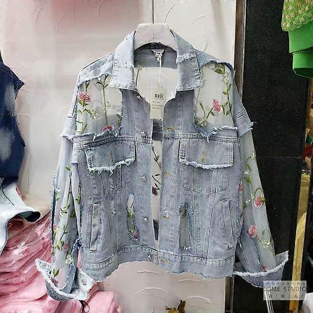 Embroidery Lace Patchwork Sexy Denim Jacket