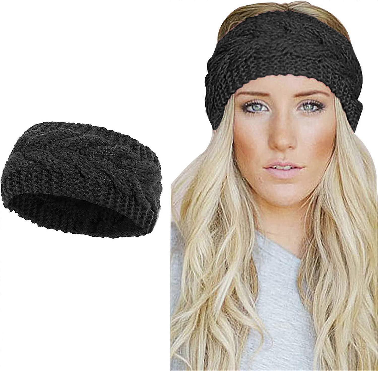 Vinterstickat pannband (svart-1)