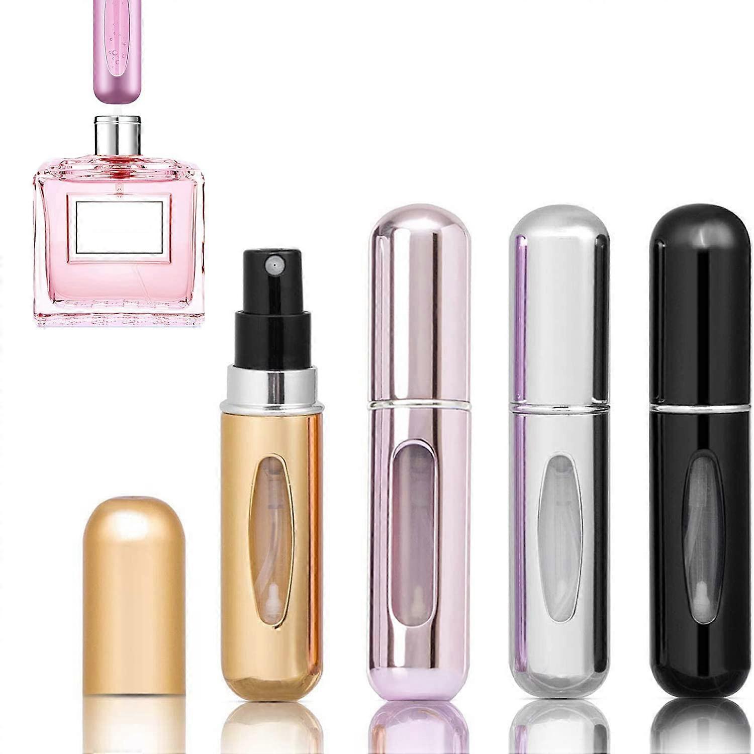 4 PCS 5ml Perfume Atomiser Refillable Bottles Portable Mini Underfill Empty Travel Bottle Easy to Fill Aftershave Pump