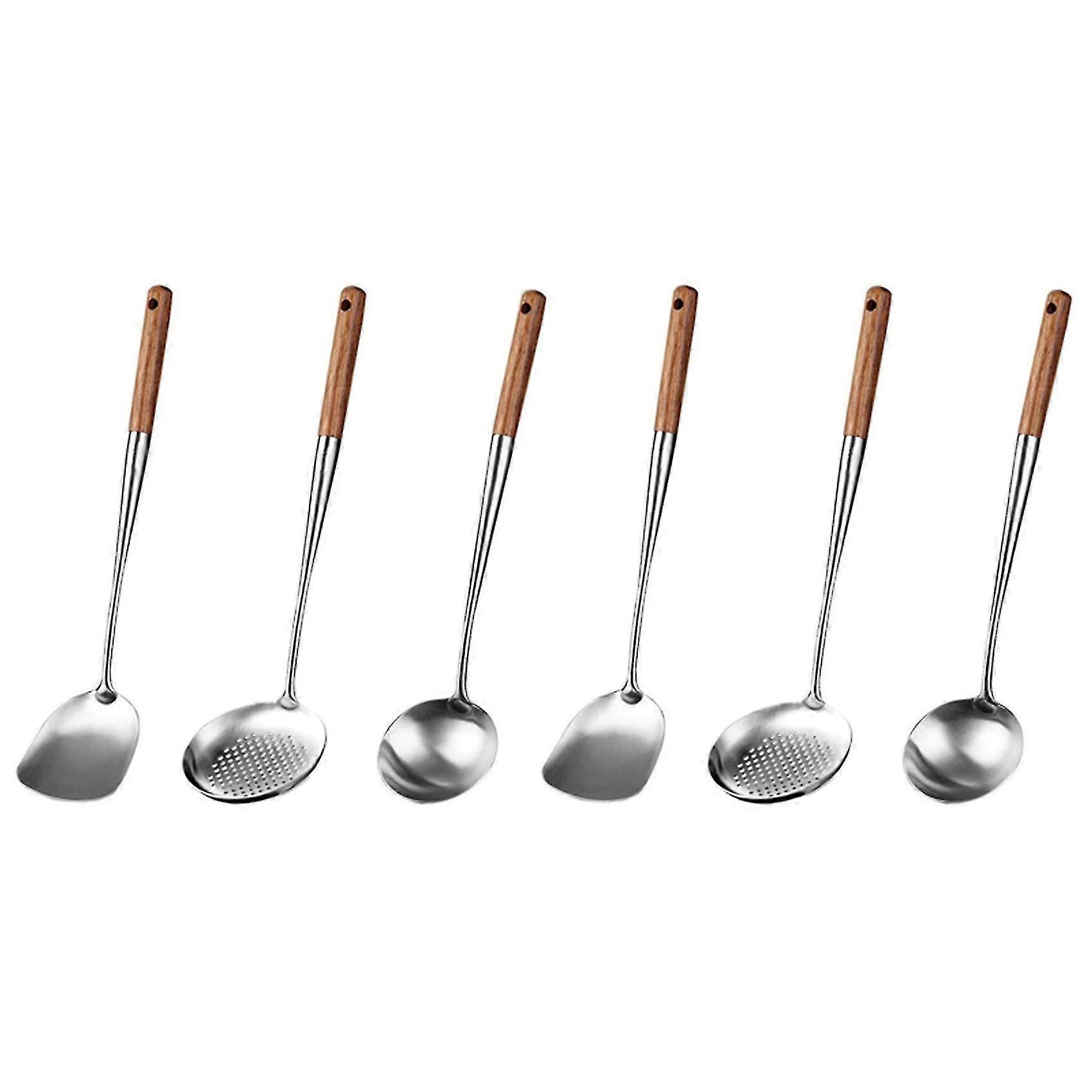 2x Wok Spatel og øse, skimmer Ladle Tool Set, 17inches Spatel For Wok, 304 rustfritt stål Wok