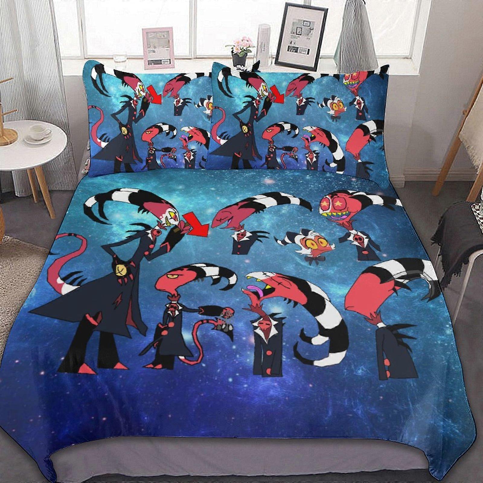 Bedding set HF542 Moxxie Helluva Boss 3 Pieces Bedding Sets Soft Comforter Sets Decor Bedroom Gifts With 1 Duvet Cover 2 Pillowcases LS542