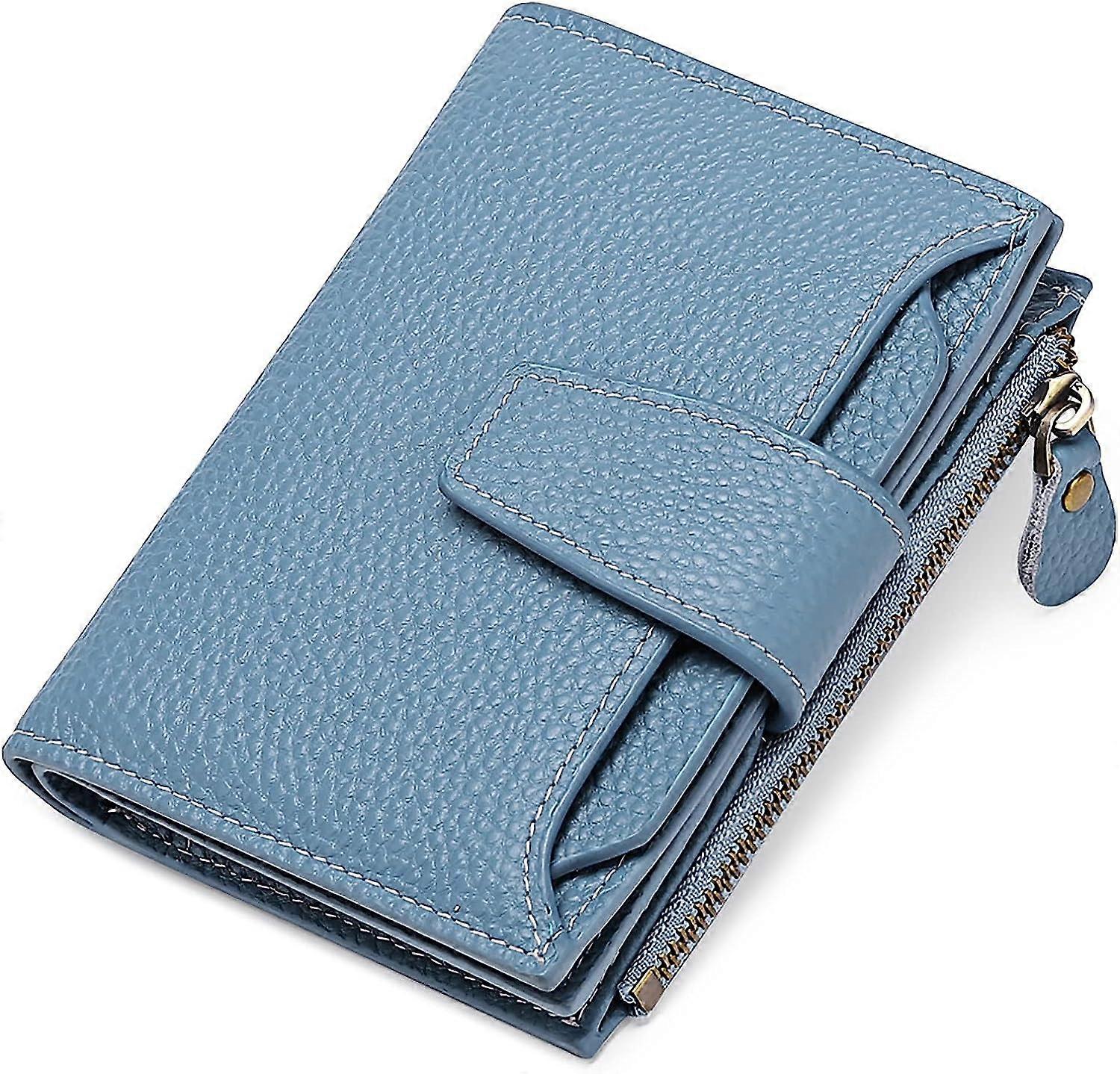 Light Blue Women's Wallet Leather Slim Coin Bag Coin Purse Women's Zipper Wallet and Multi Card Anti RFID Shield Short Wallet