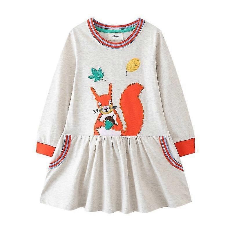 New Arrival Squirrel Applique Autumn Children'S Girls Dresses Long Sleeve Princess Birthday Gift Hot Selling Tops,T7820 Squirrel