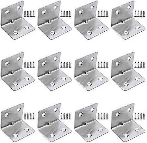 12 Pieces Stainless Steel Angle Connector 31 x 31 x 38mm Shelf Bracket Fixing Bracket L Shape Corner Bracket Right Angle Bracket with 48pcs Screws for
