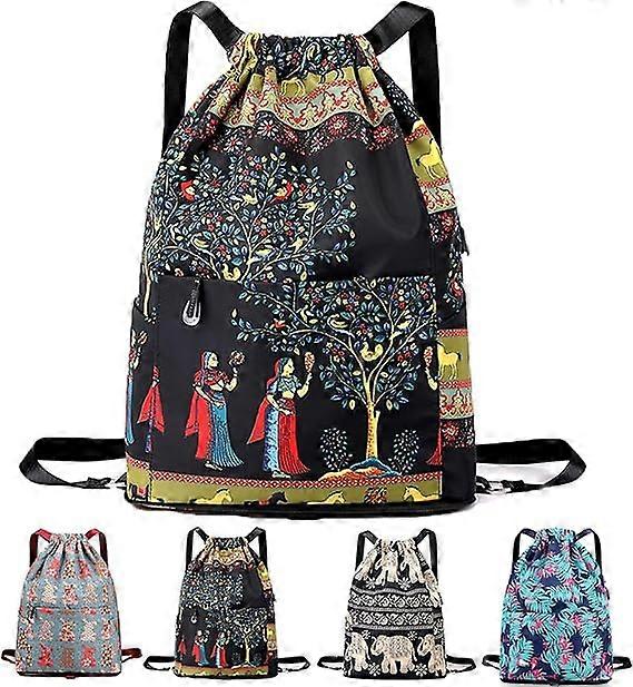 Foldable Flower Print Drawstring rawstring Foldable Large Capacity Dry-wet Separation Handbag