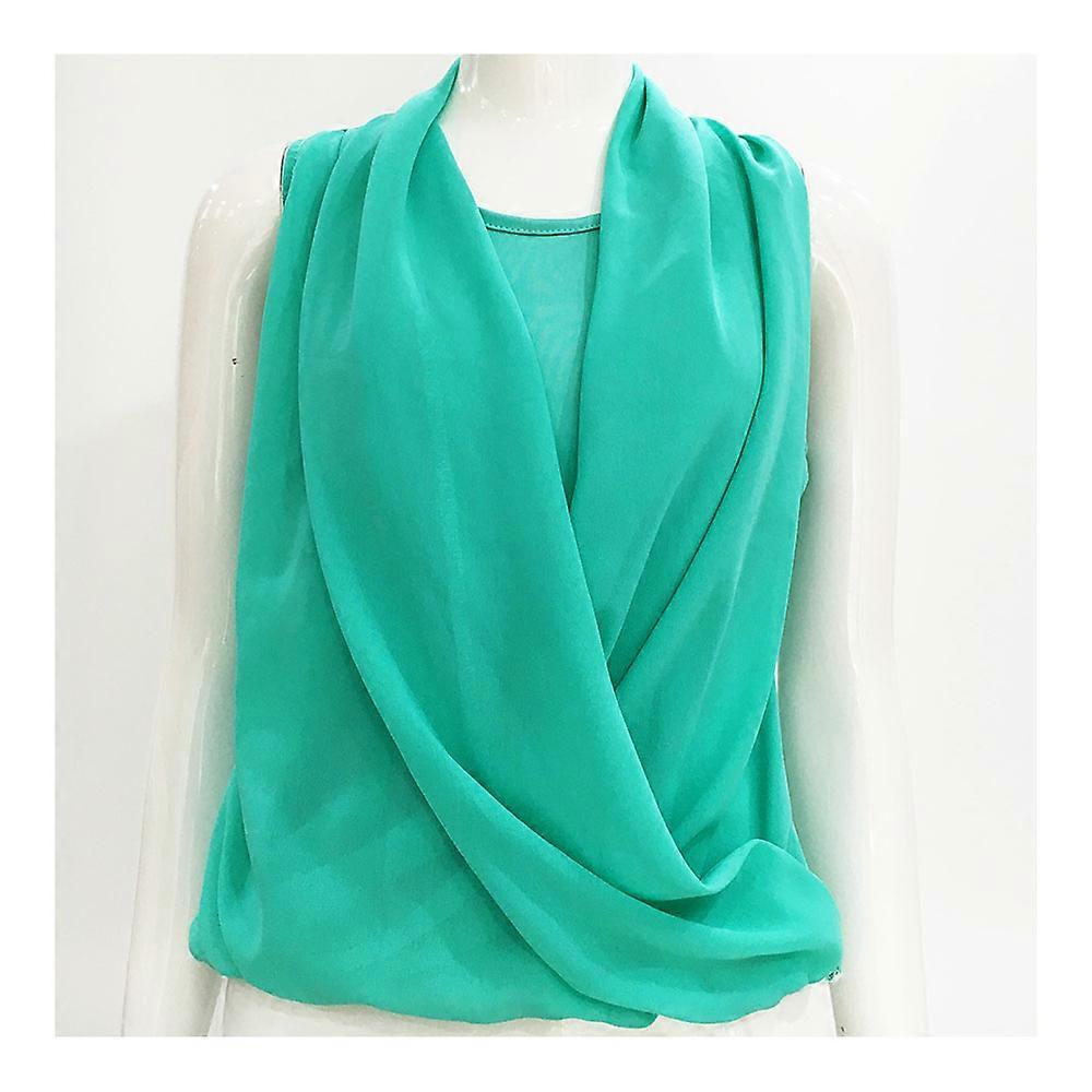 Solid Color V-necked Chiffon Splicing Vest
