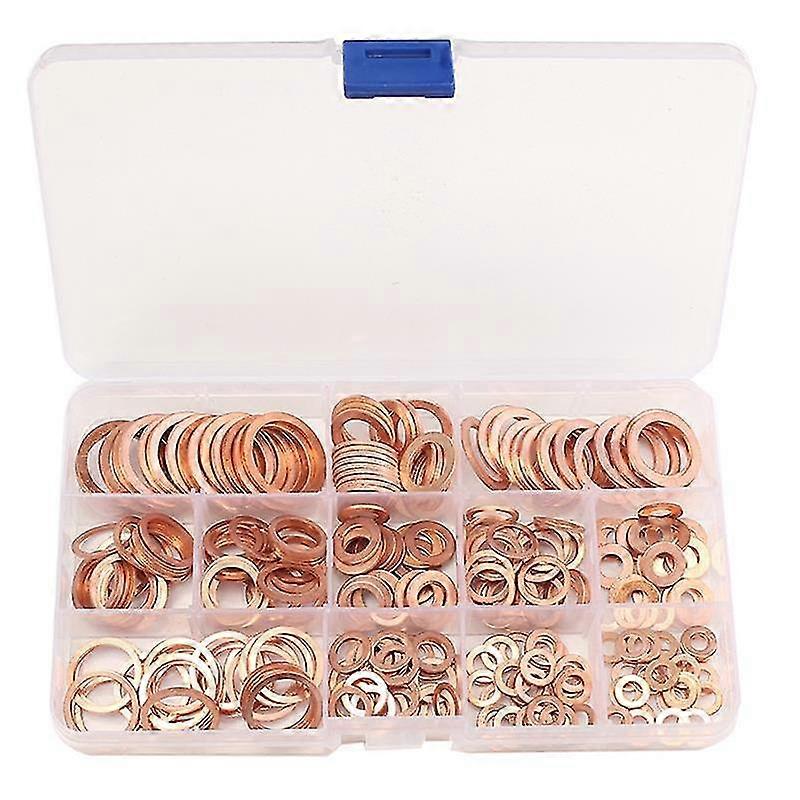 280pcs M5-M20 Copper Flat Washers 12 Sizes, Flat Washer with Storage Box