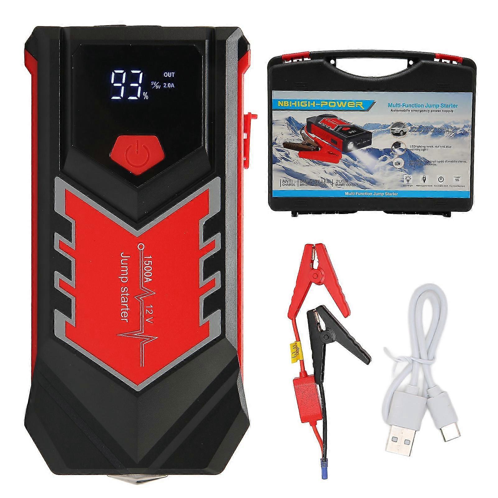 Car Jump Starter - 3000A, LCD Display, 59800mAh, USB Fast Charging, Compass, LED Light, Type C Port