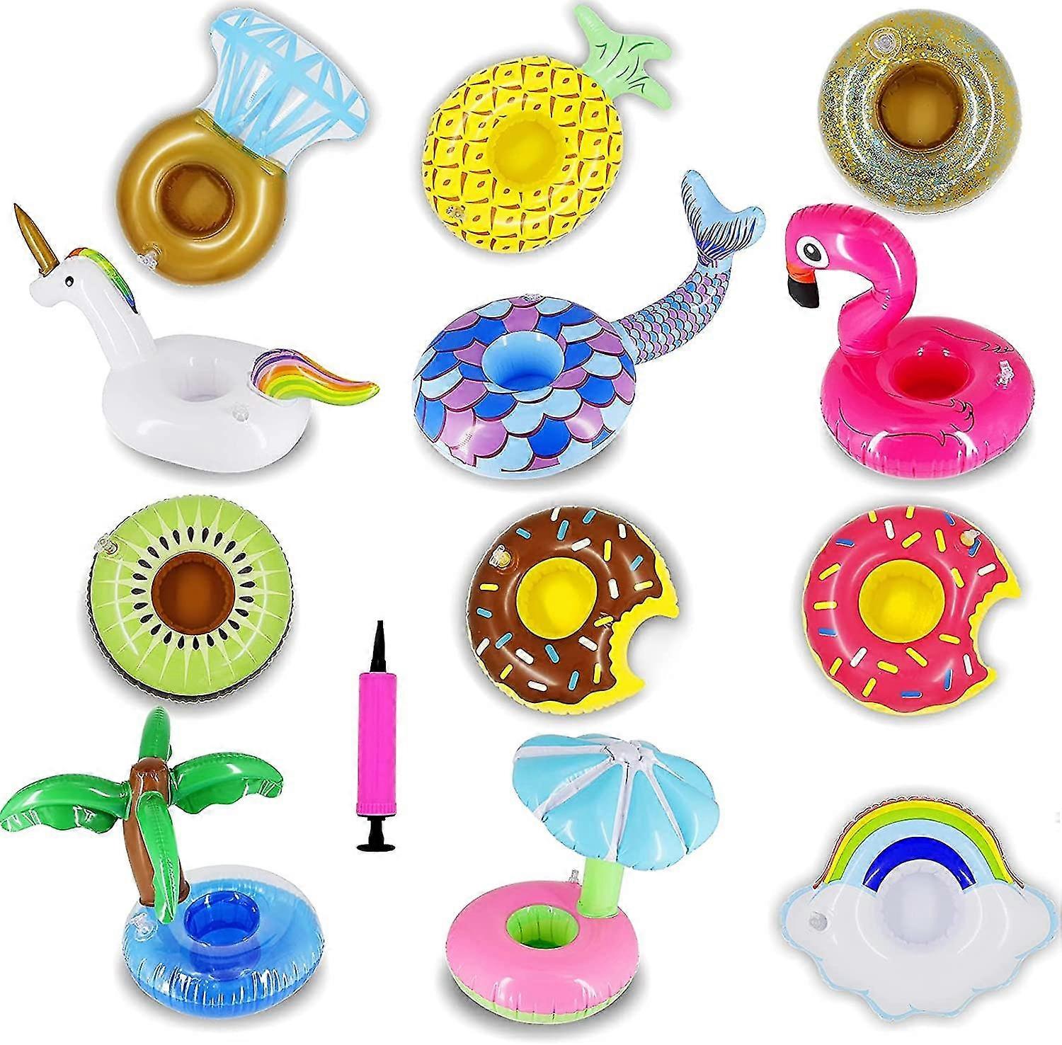 12 Pack Inflatable Floating Drinking Holders, Drink Floats Inflatable Cup Coasters For Pool Party