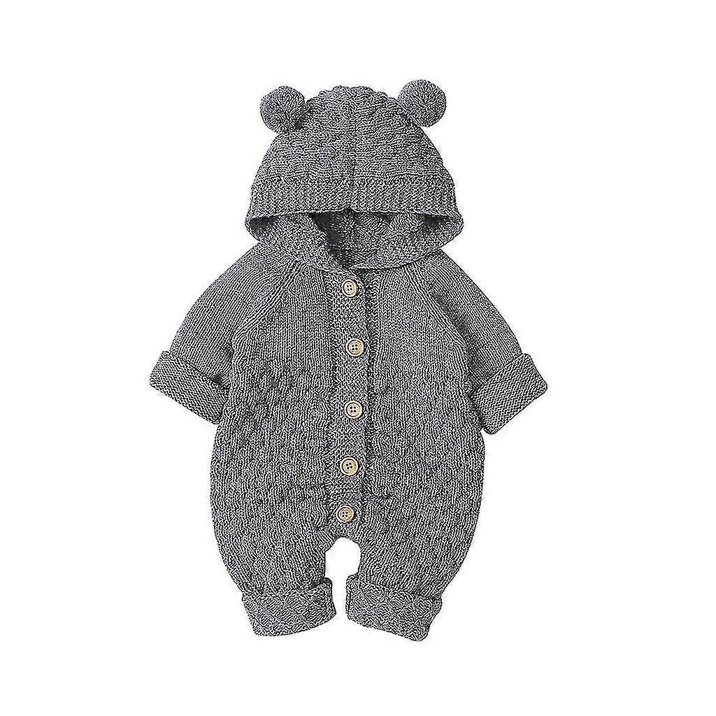 Nyfödd Spädbarn Baby Flicka Pojke Vinter Varm Kappa Sticka Ytterkläder Hooded Jumpsuit-fjkhf