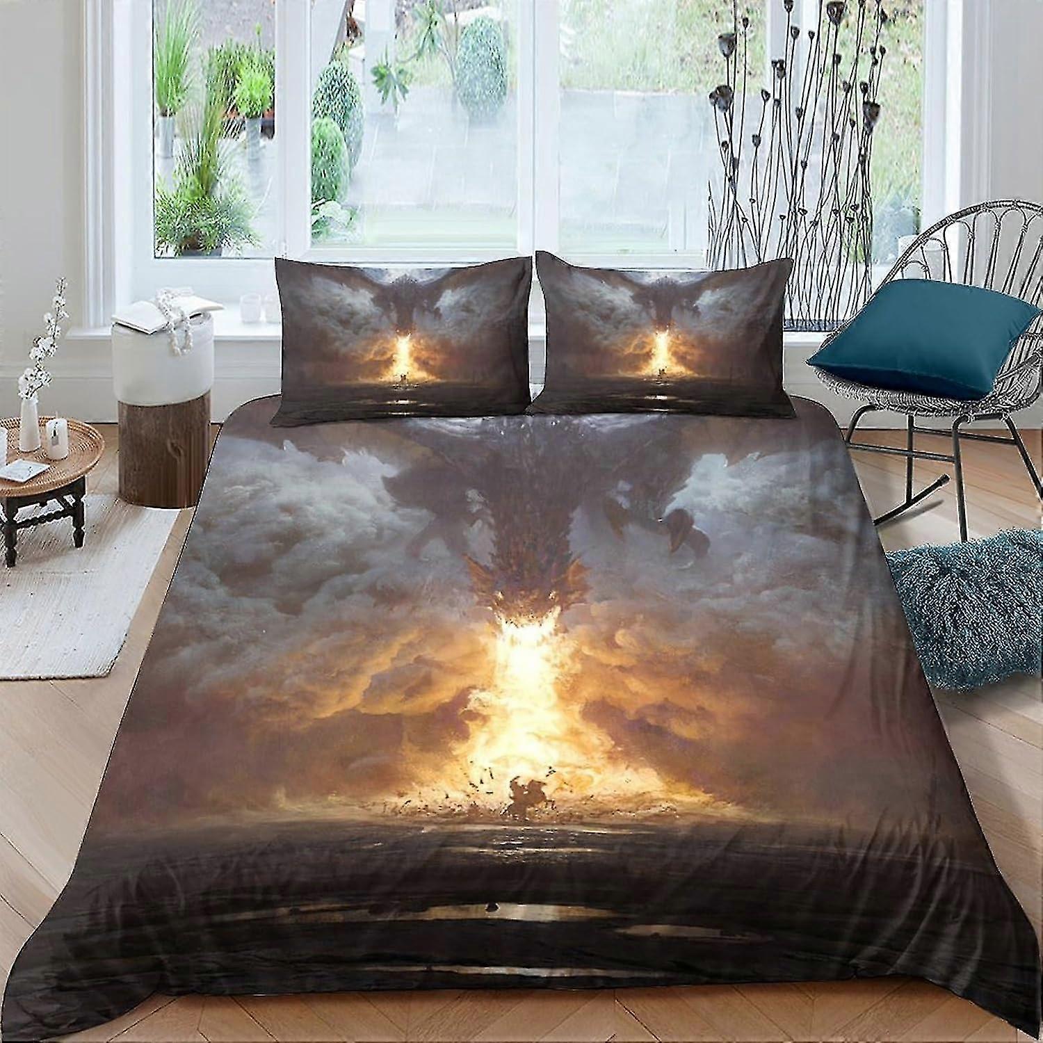 o4700 Lençóis Conjuntos de Cama de Dragão 3D Capa de Edredom Conjunto de Capa de Edredão para Crianças Decoração Capa de Colcha Conjunto de 3 Peças com Fecho de Zíper Microfibra Macia Kin