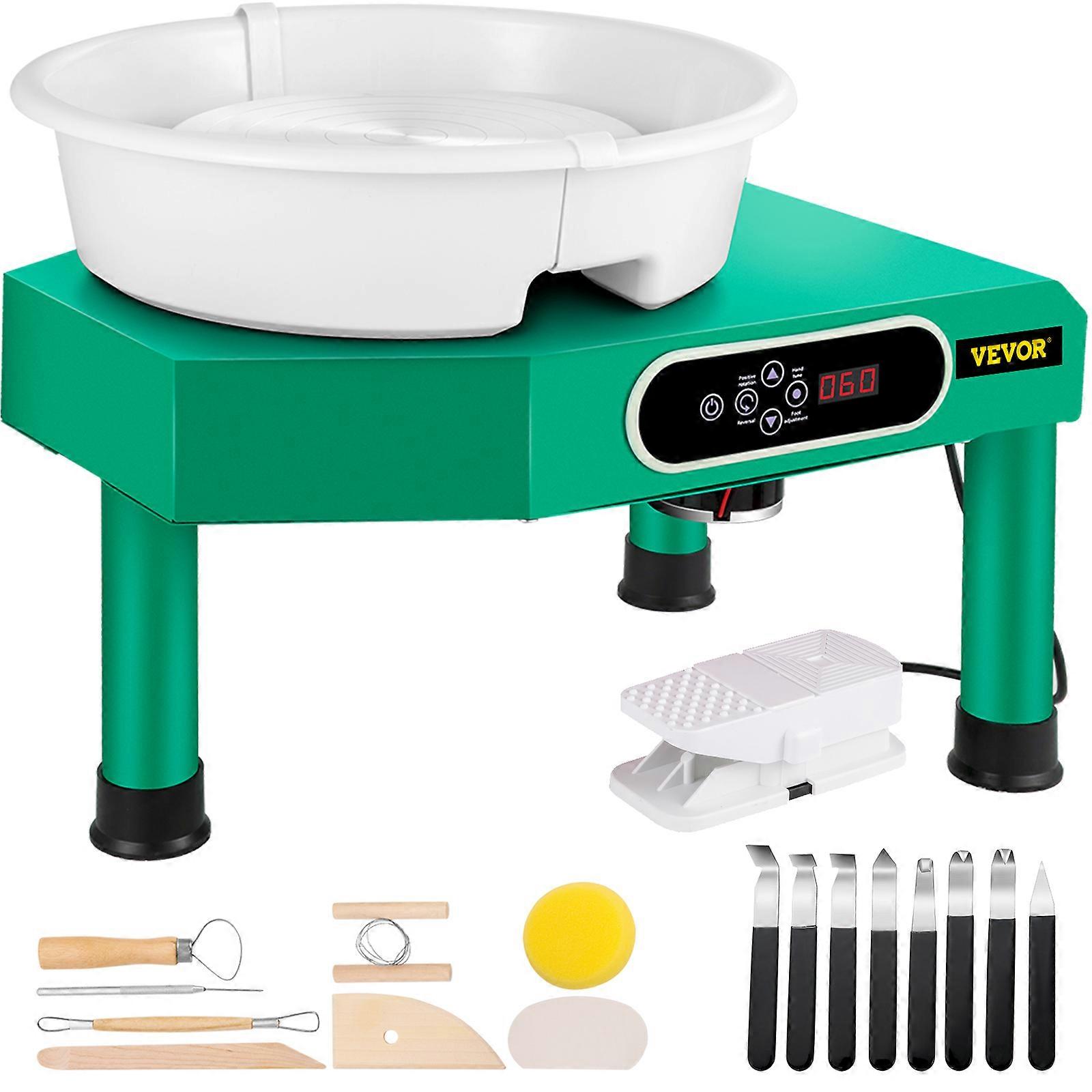 350W hrnčiarsky kruhový stroj 25cm keramické remeslo s náradím LCD ovládanie zelené