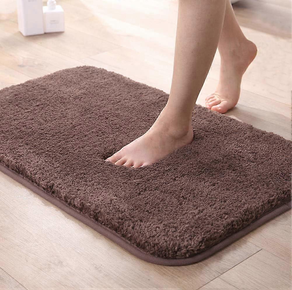 Bath Mat Absorbent Non-Slip Extra Thick Bathroom Shower Floor Mat Chenille Machine Washable (Brown, 40_x_60_cm)