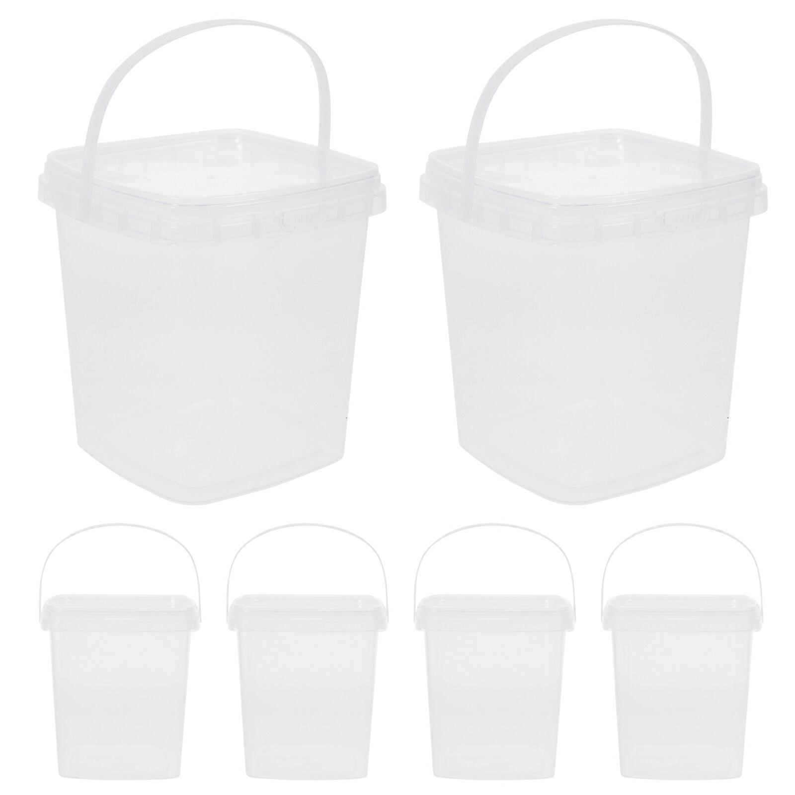 6pcs Square Clear Small Bucket with Lid Ice Cream Bucket Milk Tea Popcorn Bucket 1L