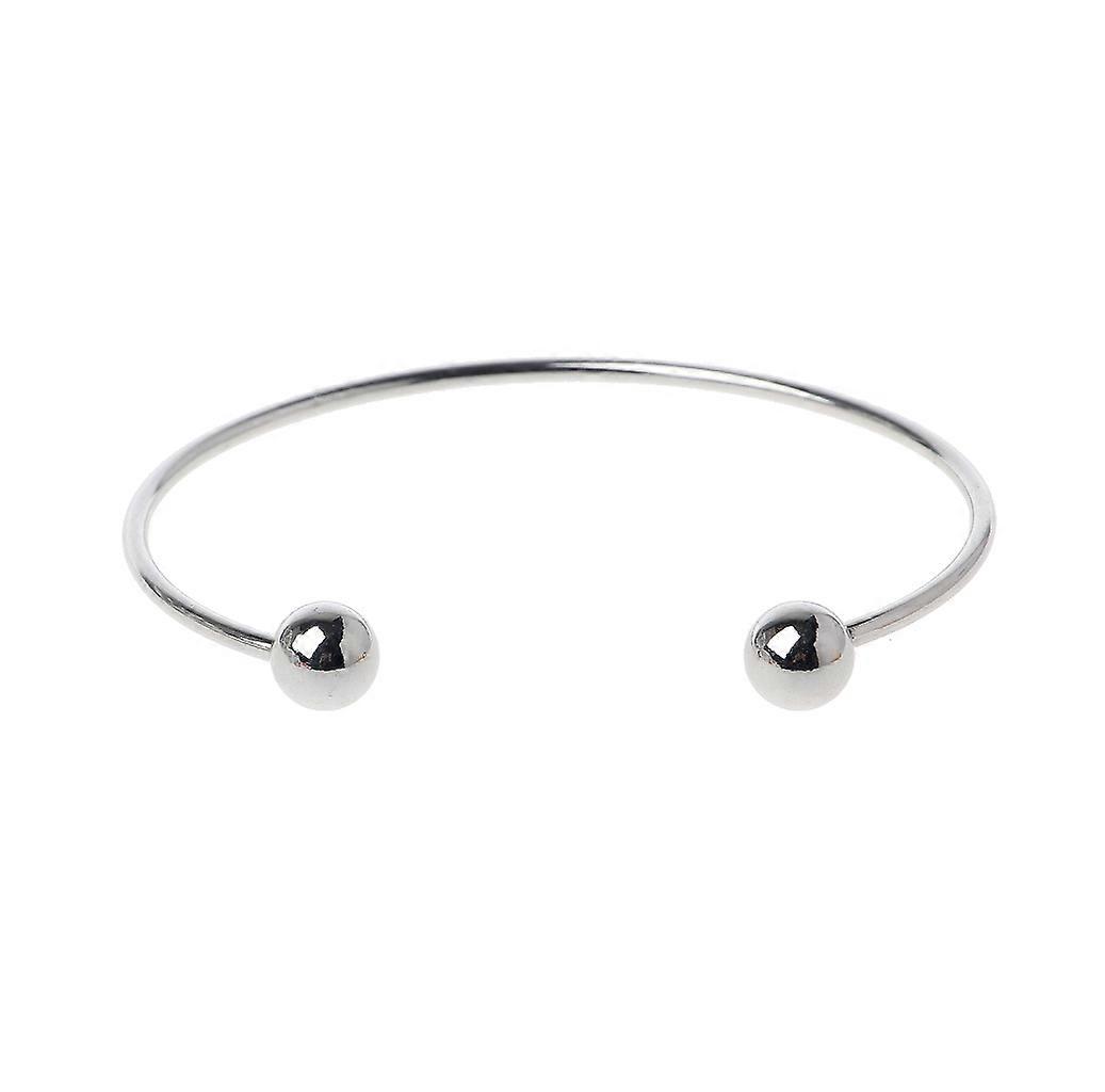 Stainless Steel Silver Open Bangle Adjustable Bracelet Two Bead Cuff Bangle
