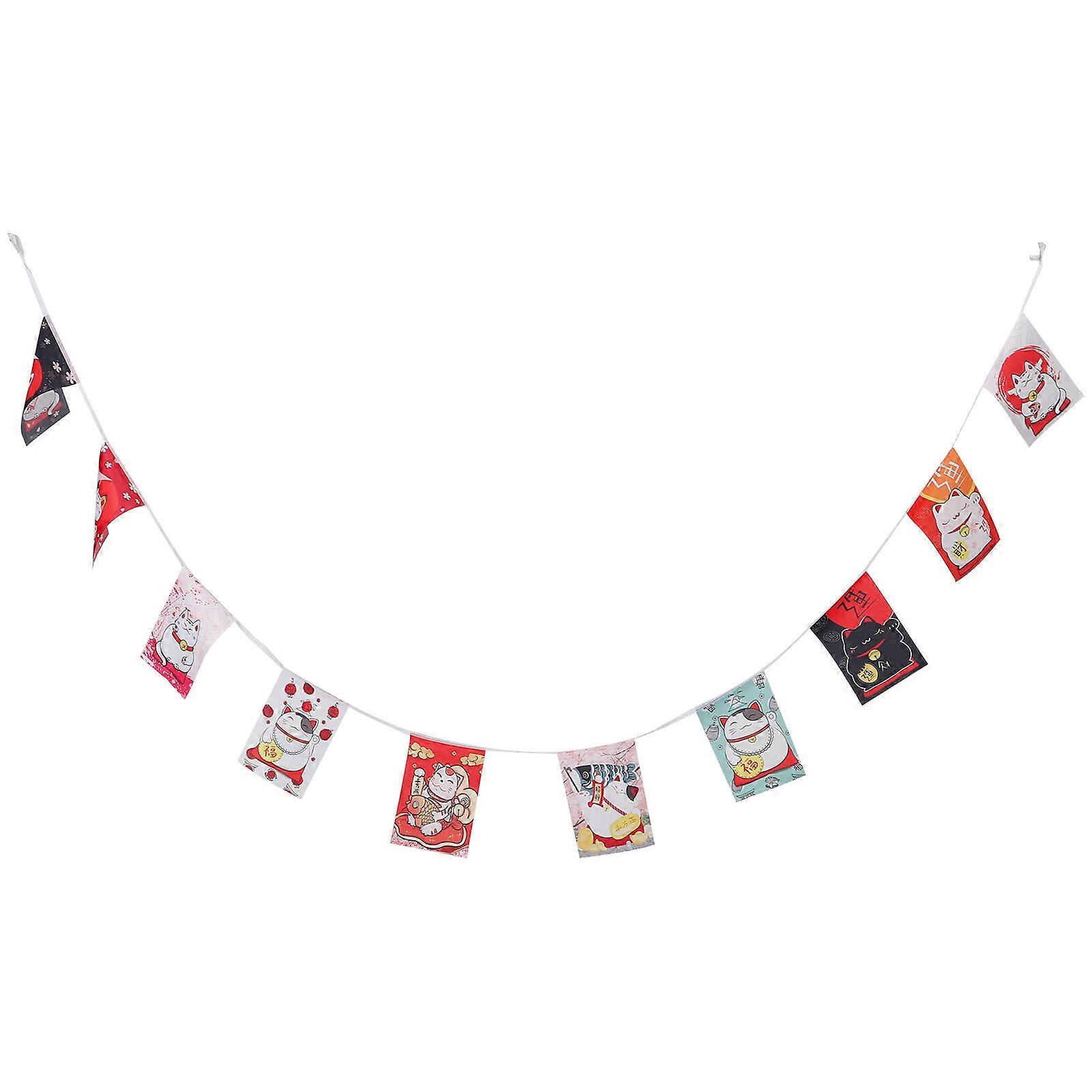 1 Set Japanese Luck Cat Banner Maneki Neko Bunting Flag Izakaya Hanging Banner