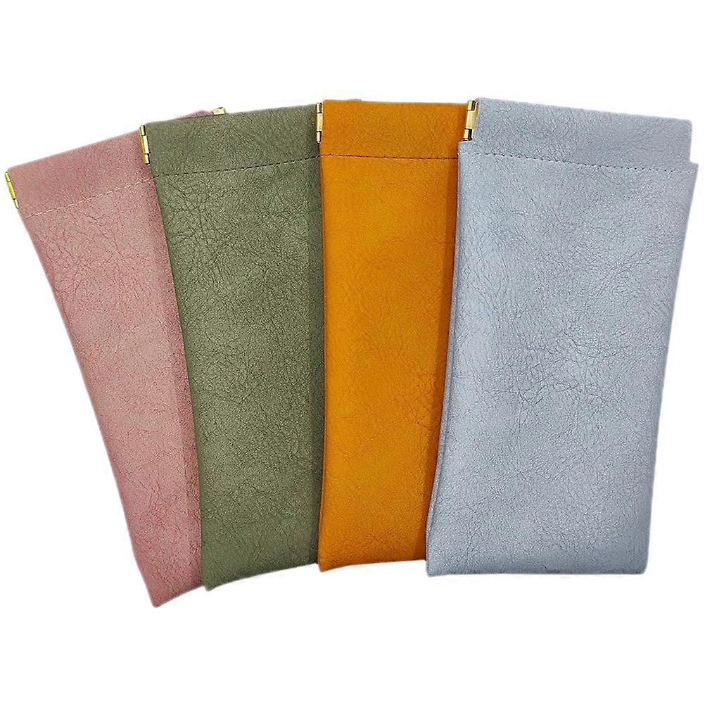 4pcs Glasses Case Leather Sunglasses Pouch Squeeze Top Soft Eyeglass Case
