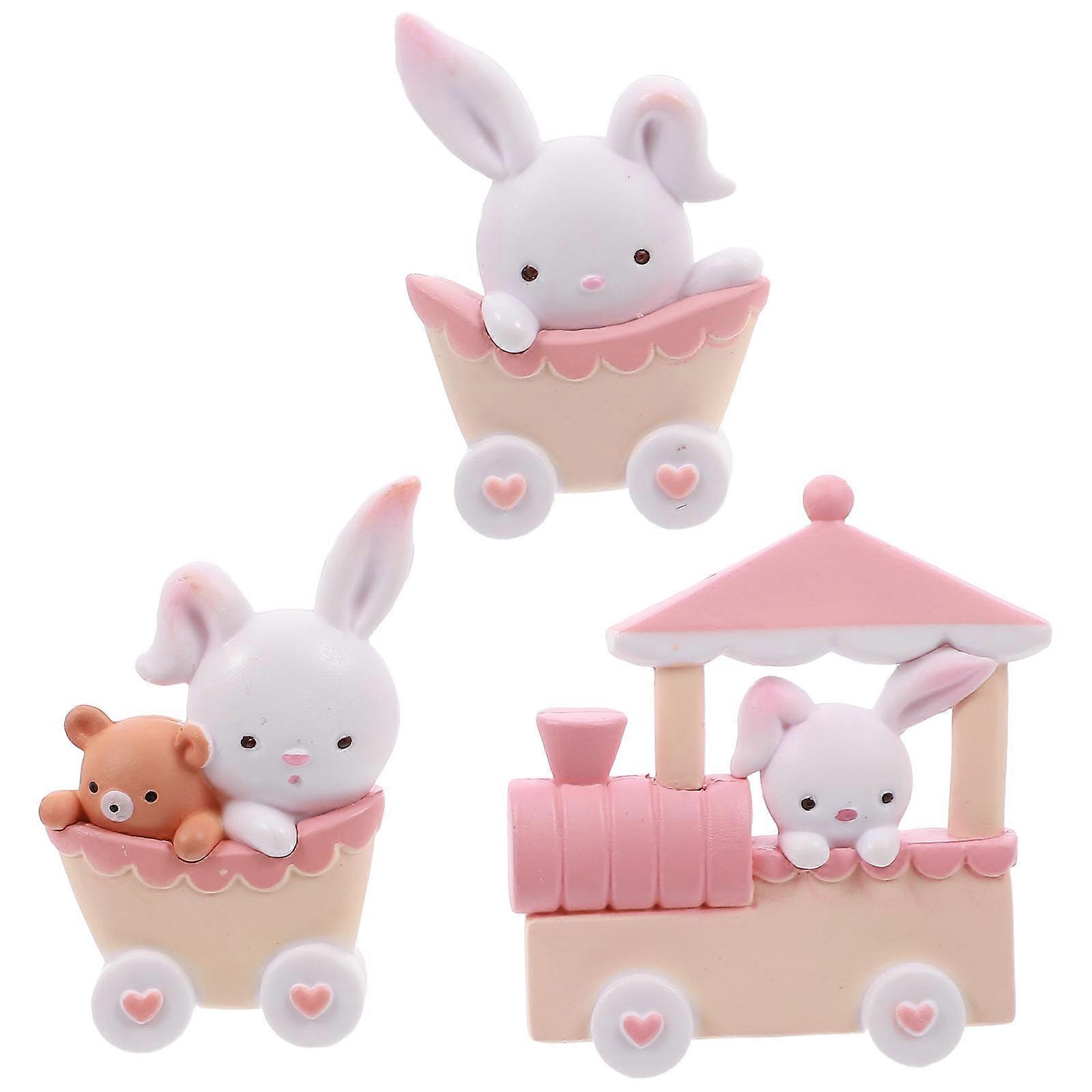 1 Set 3pcs Lovely Rabbit Resin Cake Adornments Doll Cake Ornaments (Pink White)
