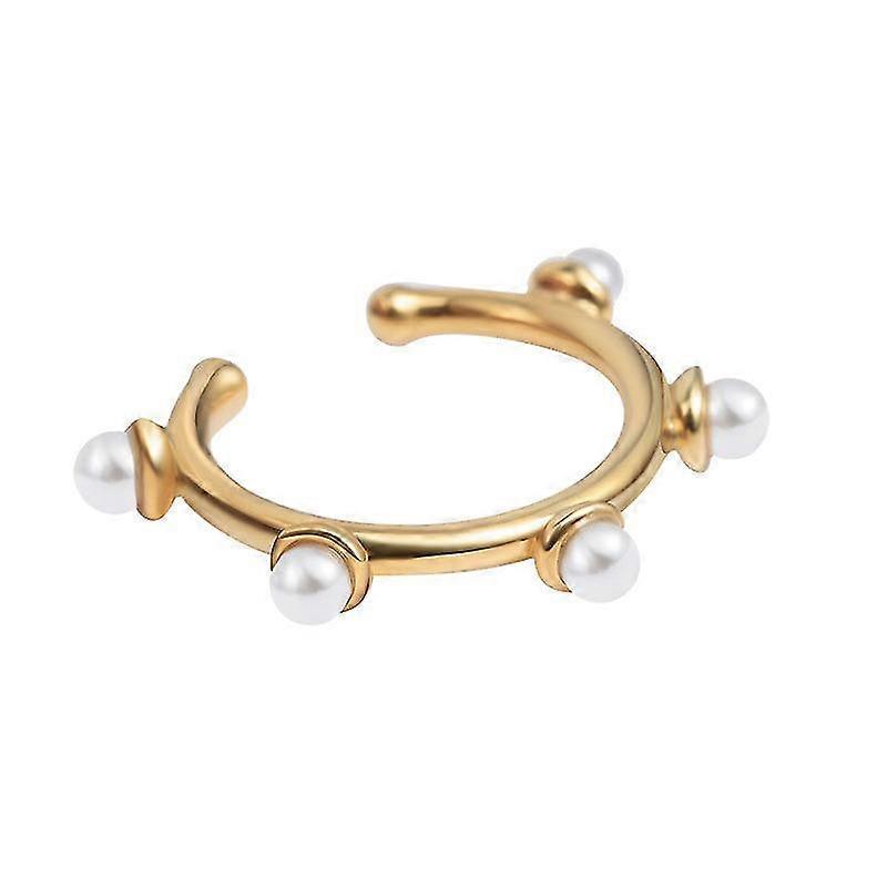 S925シルバーパーソナリティシンプルパールピアスなし耳骨クリップ女性レトロファッション気質イヤリング文学イヤリング、ゴールドBetterlifefの2ペア