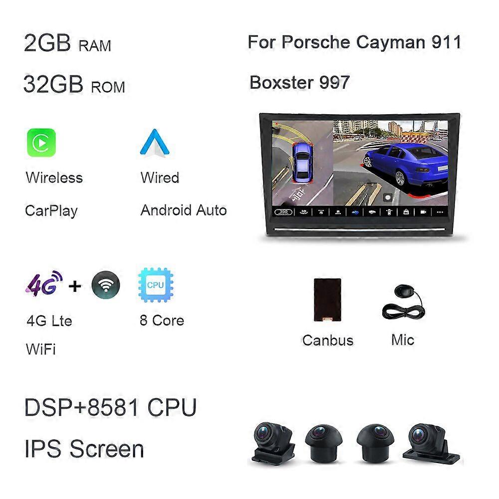 720P 8" PX6 2 din Android 12.0 Car DVD player 6 Core 64GB ROM 4GB RAM DSP multimedia navigation GDS autoradio For Porsche Cayman