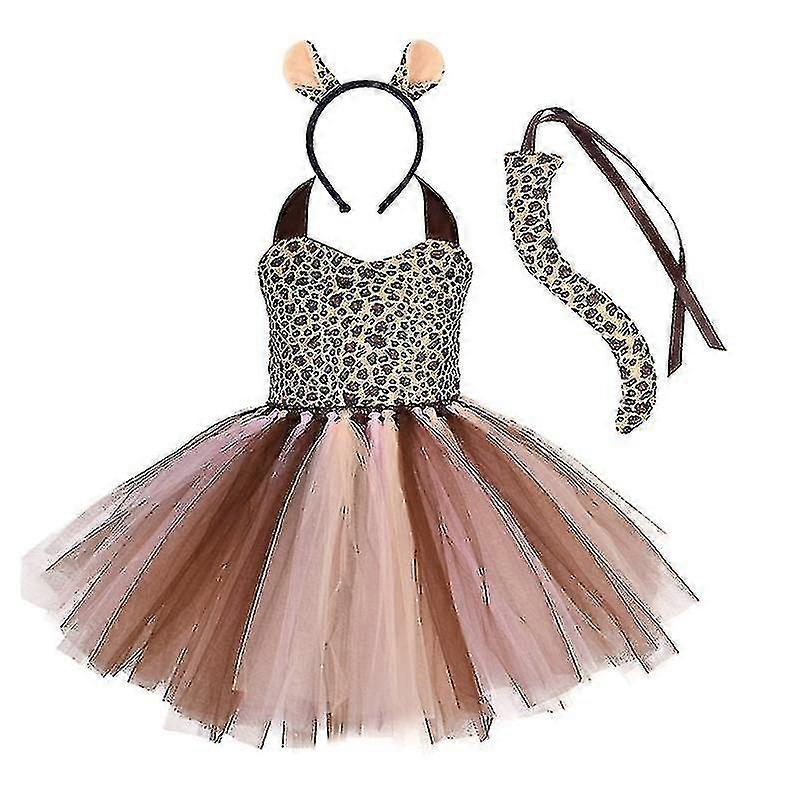 Κορίτσια ζώα αυτιά headband γραβάτα ουρά φόρεμα Σετ Leopard αποκριάτικο κοστούμι