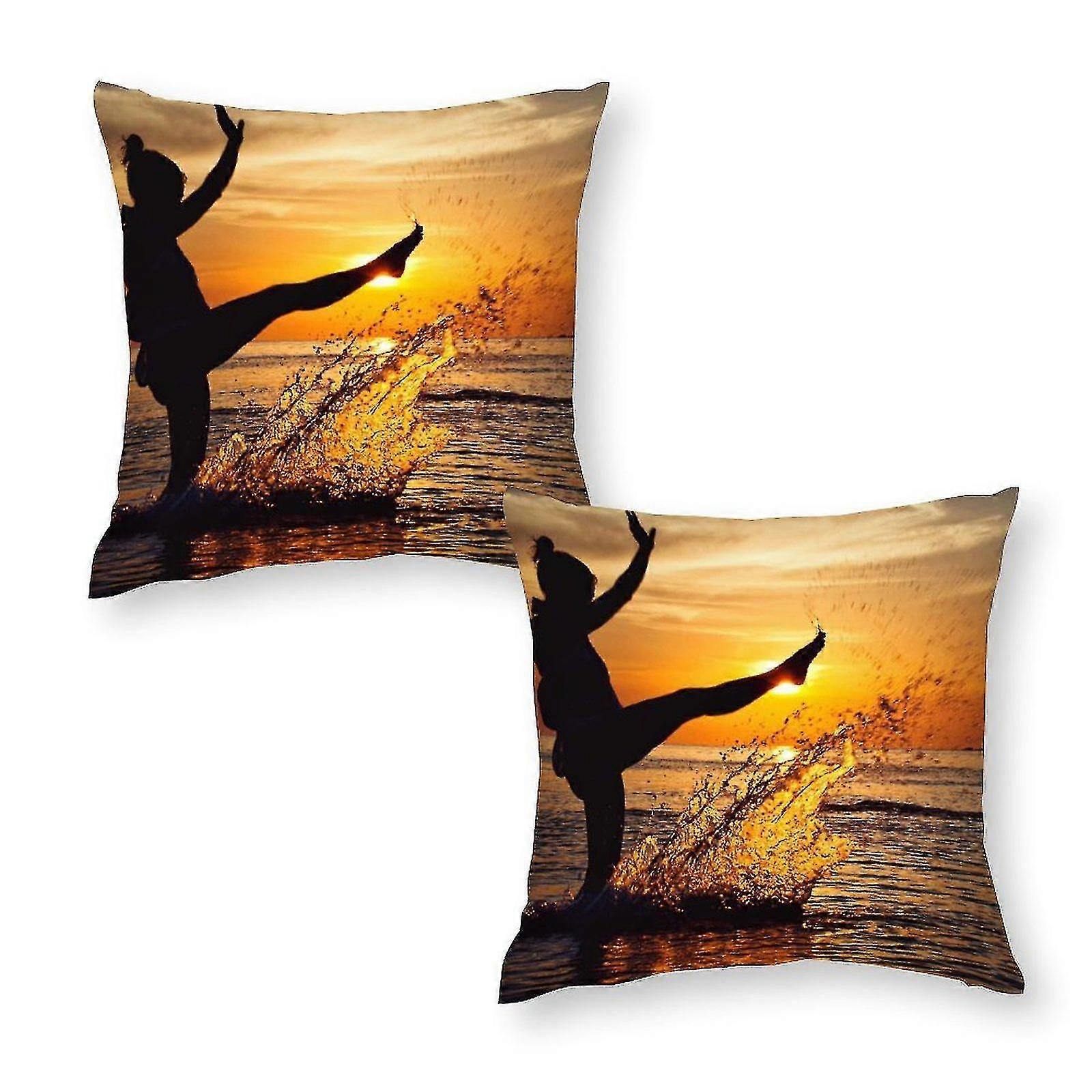 Girl Playing With Water Pattern Pillow Covers