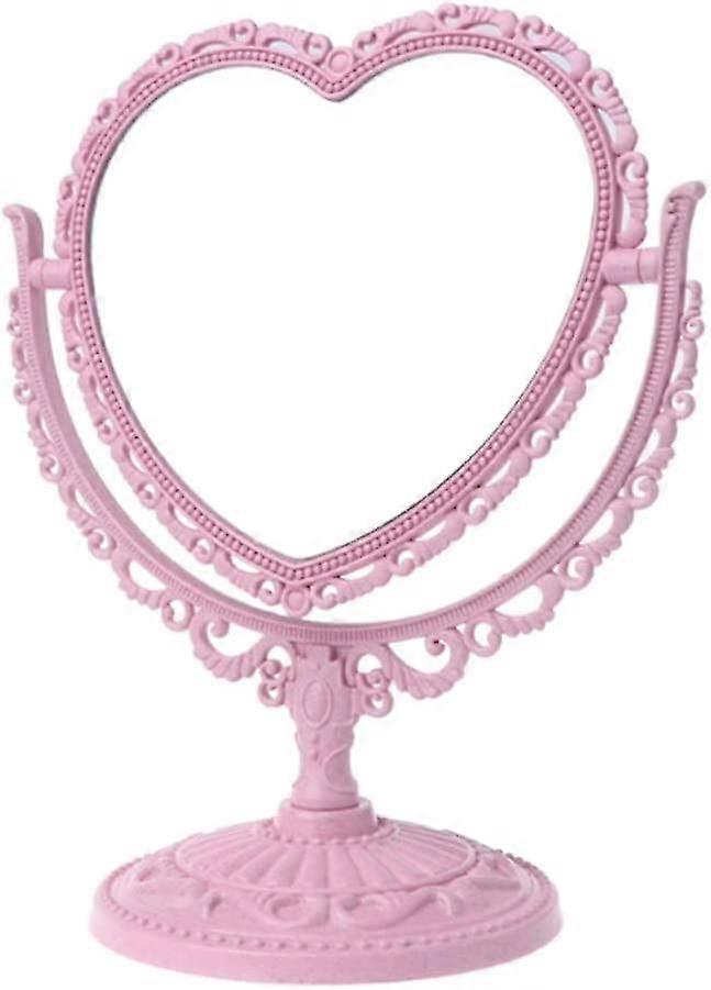 1パックシンプルで素敵なハート型化粧品ミラープラスチック両面回転式ドレッサーミラー軽量ミラー