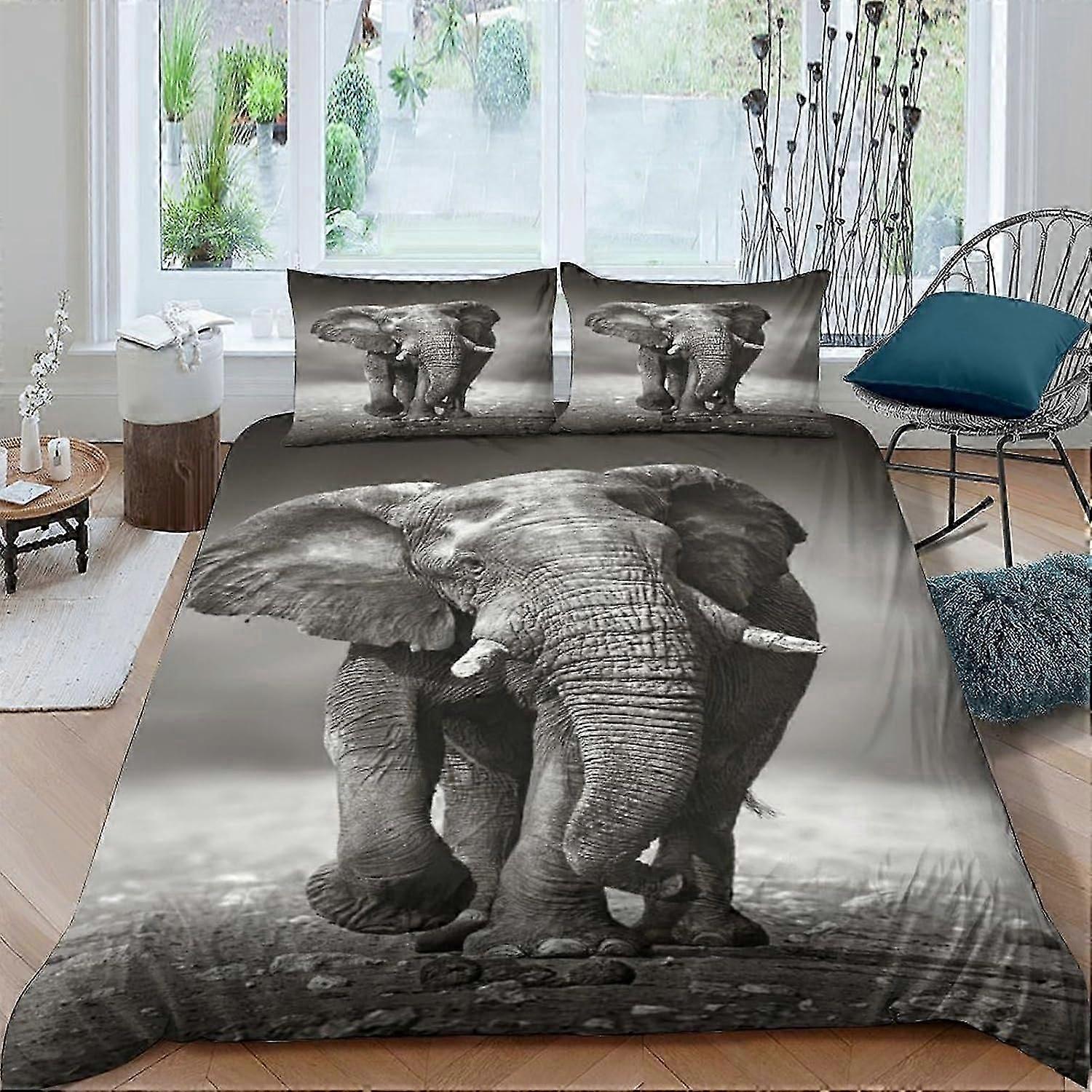 J3694 Lençóis Elefantes Capa de Edredão Impressão 3D Conjunto de Cama para Meninos Meninas Animais Tropicais Capa de Colcha Microfibra Macia com Fronhas Zíper Oculto