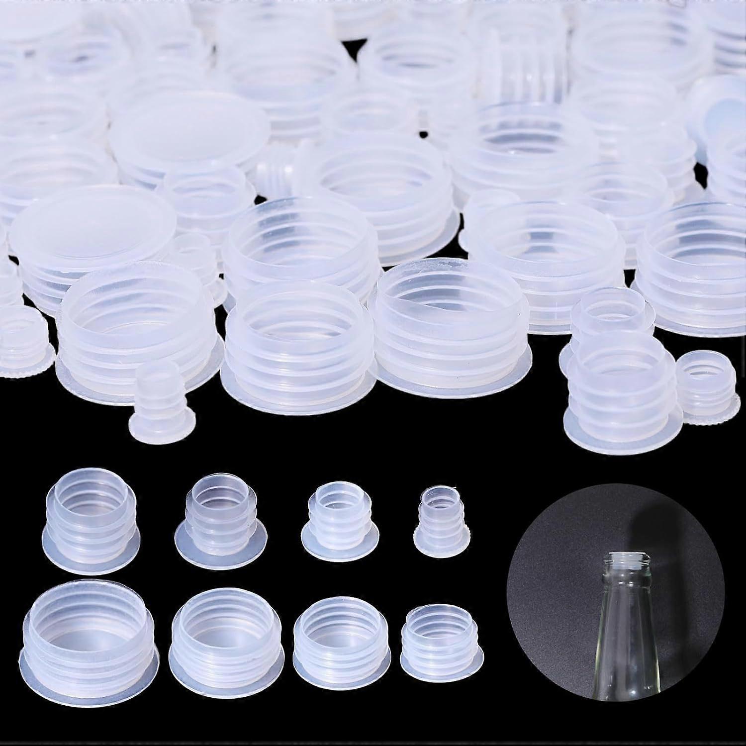 80Pcs 8Sizes Flat Top Salt and Pepper Shaker Stoppers Plastic Salt Shaker Plug Replaceable Stopper Bottle Caps Clear Round End Cap for Flower Pots Bot