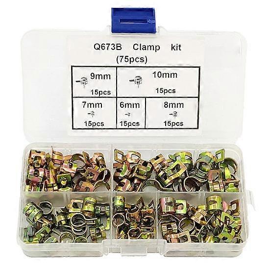 Hose Clamps Kit 75Pcs 6-10Mm Spring-Loaded Cpu Fuel Hoop Pipe Clamp Hose Clamp Metal Fastener