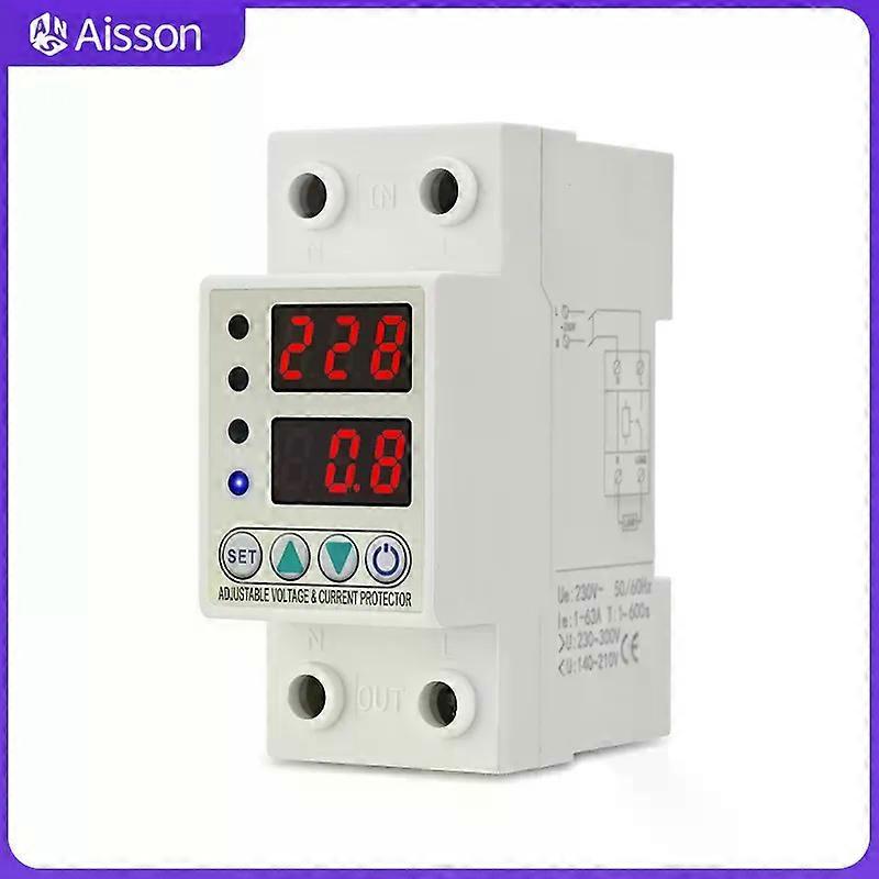 Fsw Din Rail Adjustable Over Voltage Current and Under Voltage Protector 40A 63A 220V 230V Surge Protector Relay Current Protection