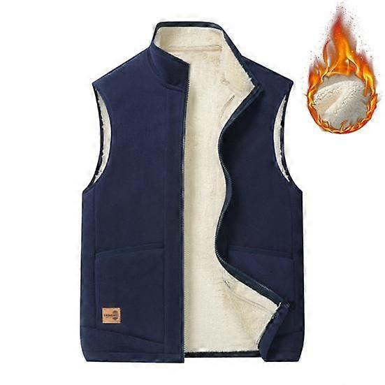 Fall Winter Men Vest Stand Collar Neck Protection Zipper Closure Thick Plush Warm Windproof Solid Color Soft Plus Size Cardigan Waistcoat