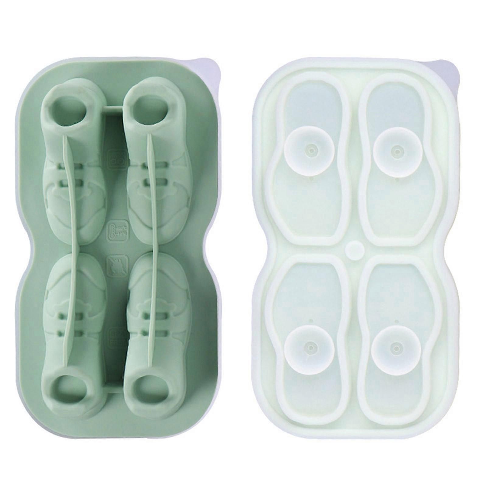 3D Shoe Shape Ice Cube Tray Easily Release Ice Cube Molds 4Cavity Food Grade Silicone Ice Maker Molds Easily to Clean  Green