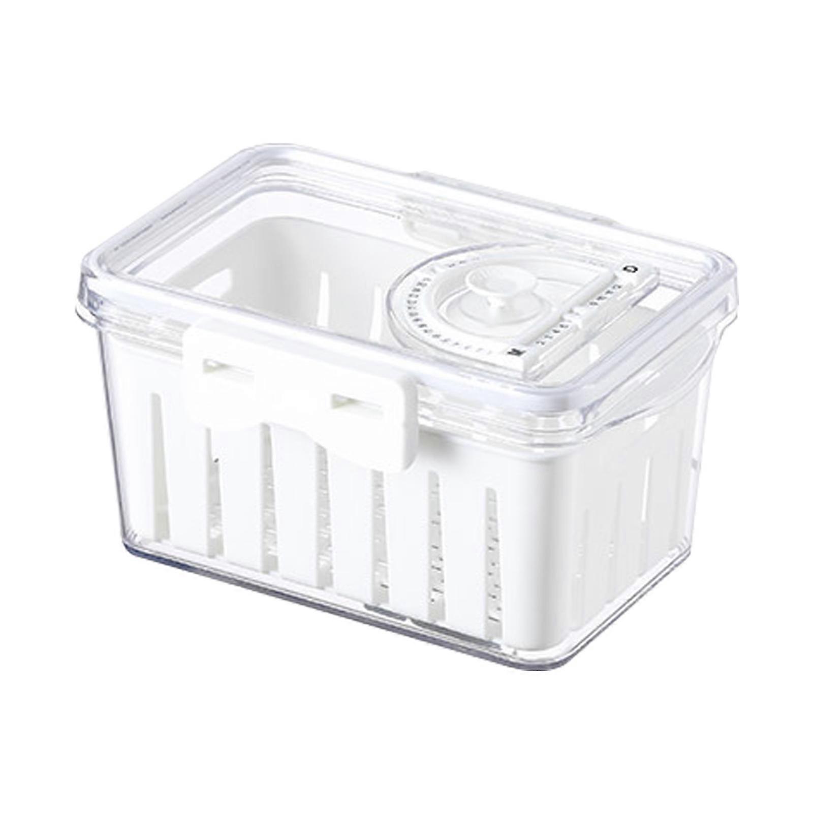 Food Container Set with Drainage Tray Easy to use Fridge Storage Organizer Box Sealed Storage Box with Drainage Basket S Clear