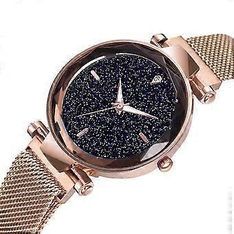Femmes élégantes Lady Quartz Watch Starry Sky Alliage Magnet Montre-bracelet (or rose)