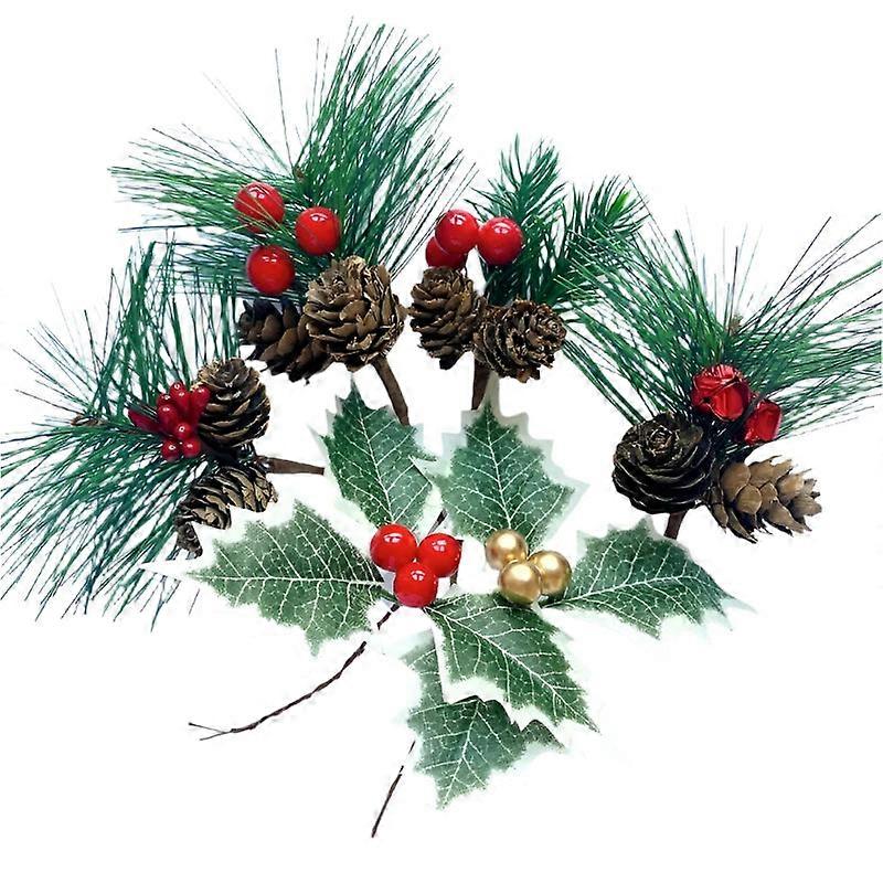 Nneoba 1pc Artificial Christmas Pinecone Red Berry Stem