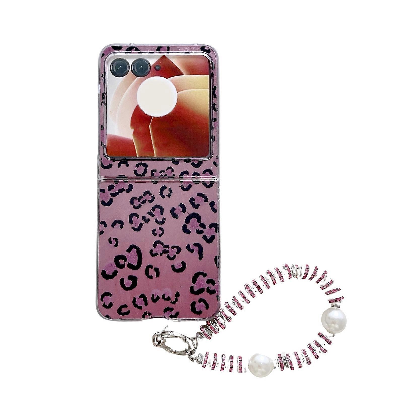 Feather Leopard Pattern Integrated Phone Case with Bracelet