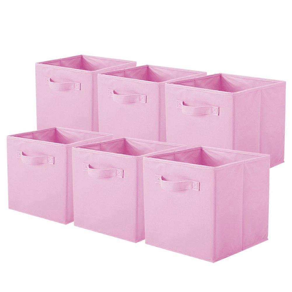 Storage boxes for cabinet and toy storage, foldable fabric storage cubes and fabric storage organizer drawer, 6 packages (pink)