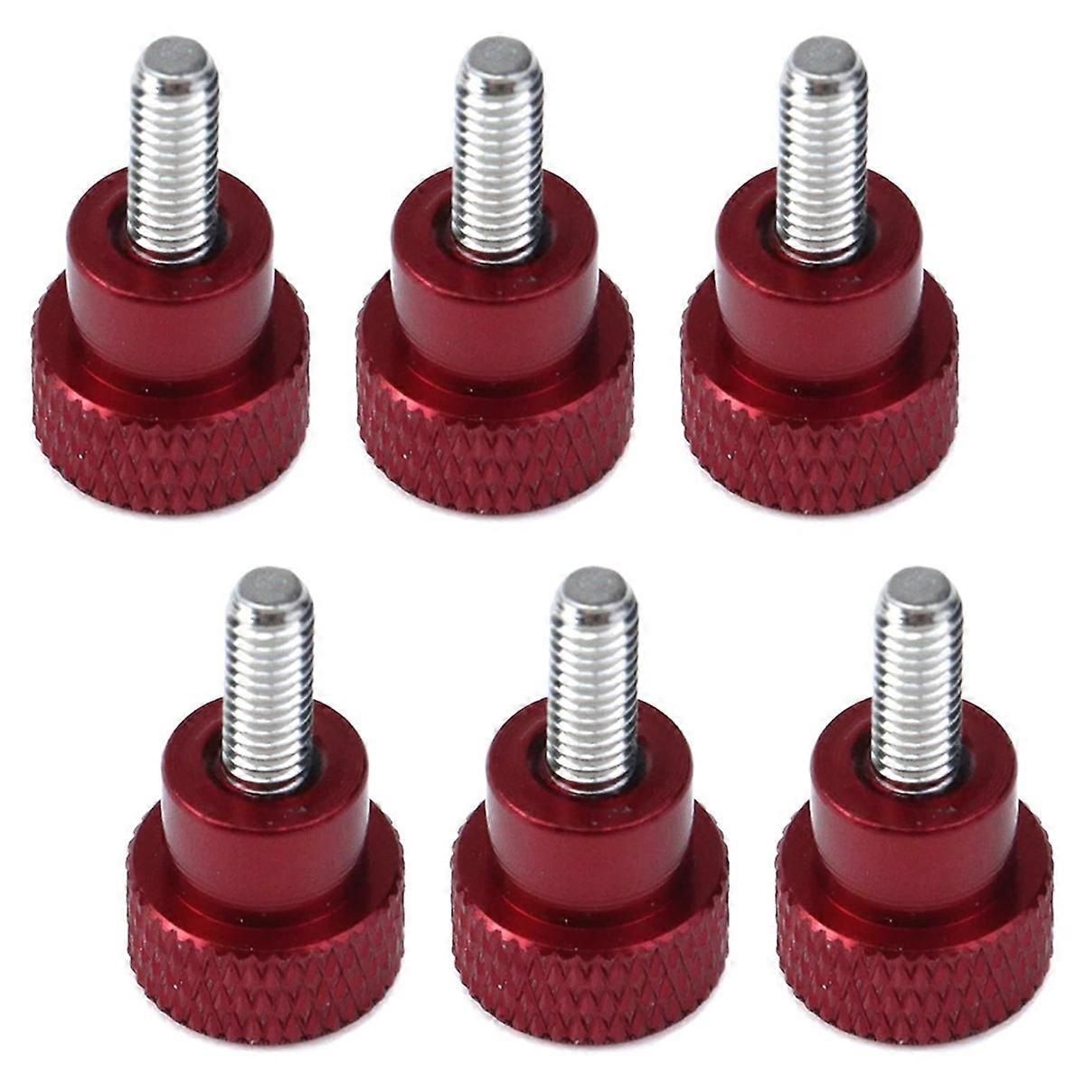 6Pcs M4x10mm Threads High -Knurled Thumb Screws Knobs Aluminum Alloy Red Knurled Shoulder Flat Tip Thumbscrew