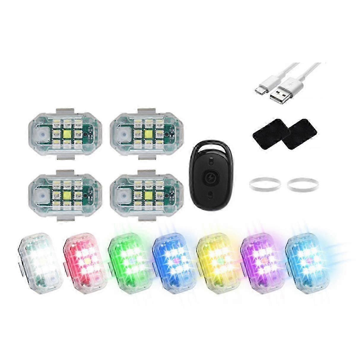 4 PCS Wireless Remote Control Waterproof LED Strobe Lights for Motorcycle & Car - Anti-Collision Warning