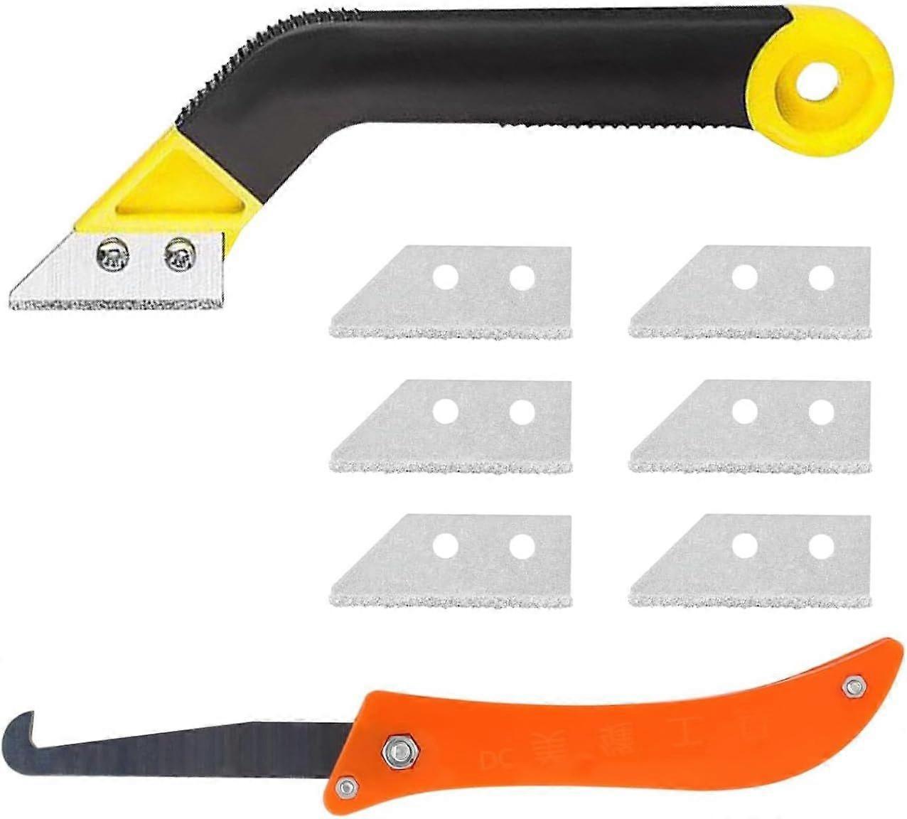 Grout Scraper, Set of 1 Tile Grout Scraper with 7 Replacement Blades and 1 Angled Saw, Angled Saw and Razor Scraper, Professional Tool for Removing a