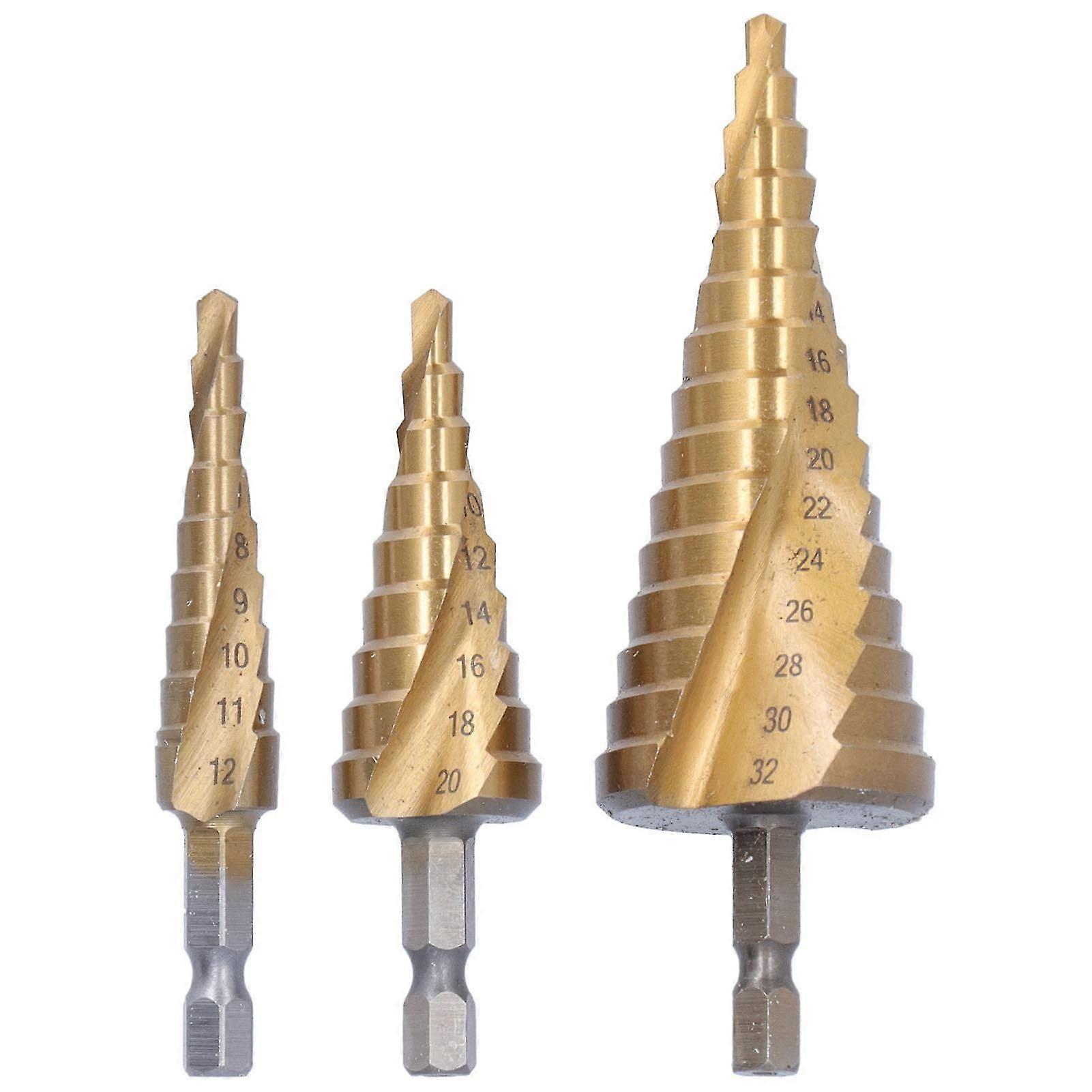 3Pcs Hex Shank Step Drill Bit High Speed Steel Sturdy Durable Convenient Spiral Step Drill Bit