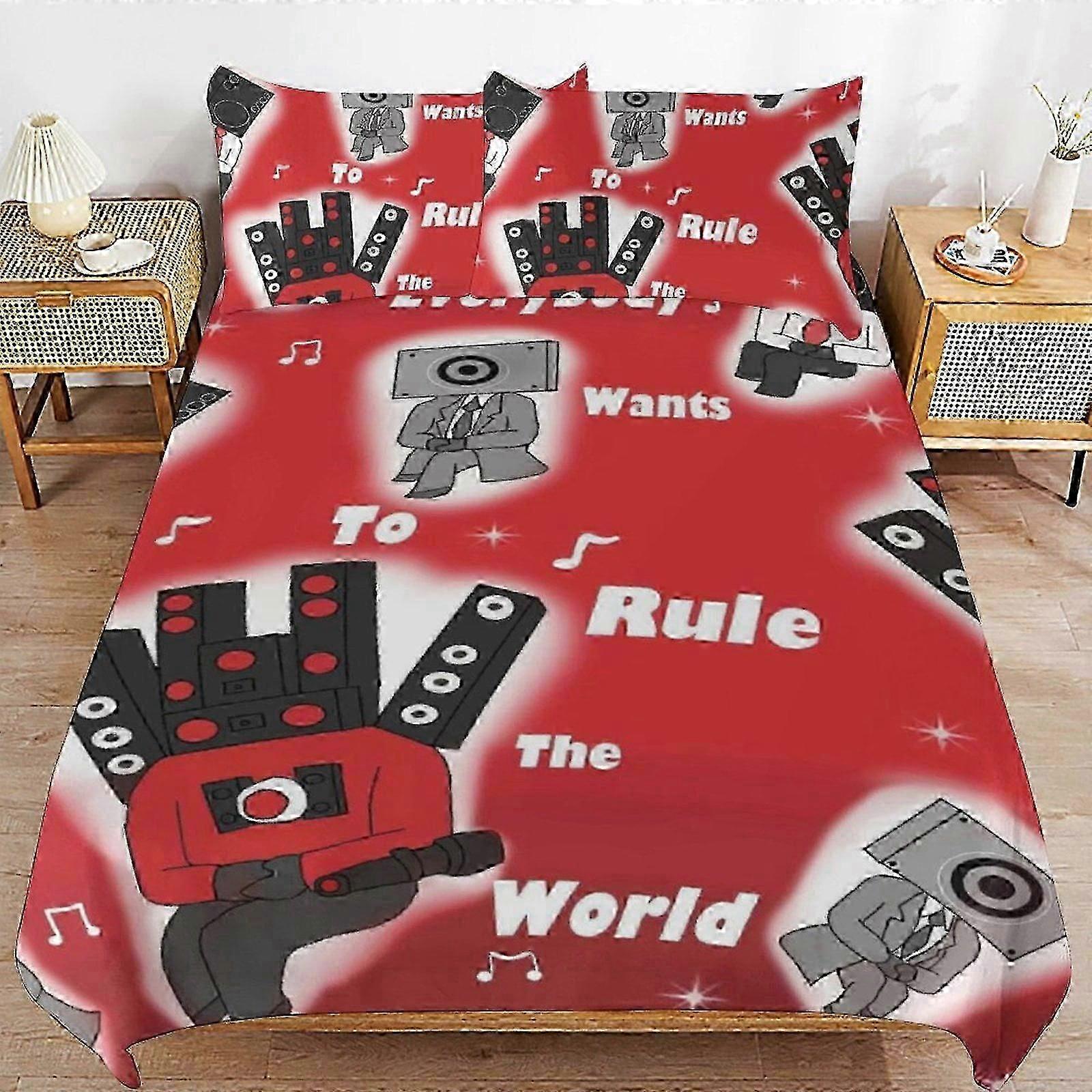 o1250 Prostěradla Skibidi WC povlečení Set Povlak na přikrývku Pohodlné a lehké kreslené povlečení 3 kusy (pouzdro) (1 povlak na peřinu a 2 povlaky na polštář) B