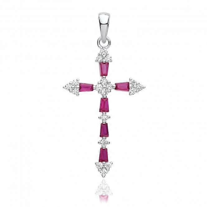 Acotis Silver Pendant Rhodium Plated Zirconia Cross Red G61131R