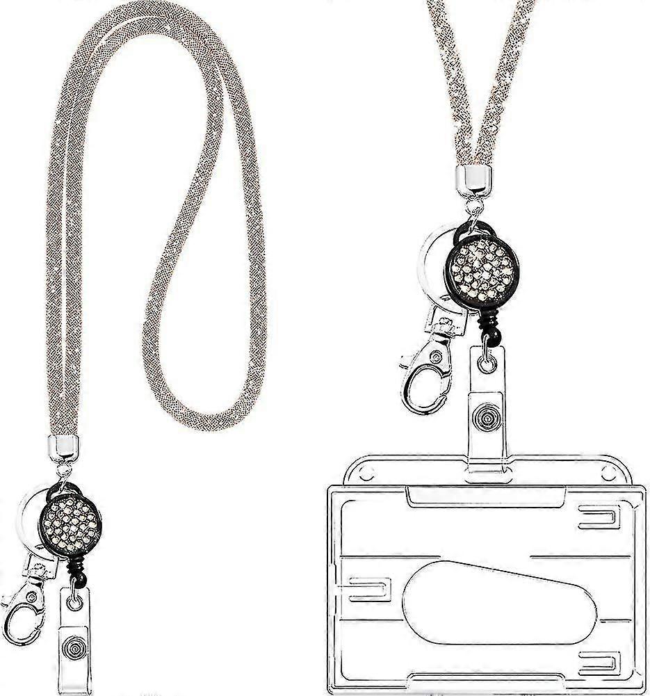 Crystal Lanyard Necklace With Clear Id Card Holder And Keychain, Rhinestone